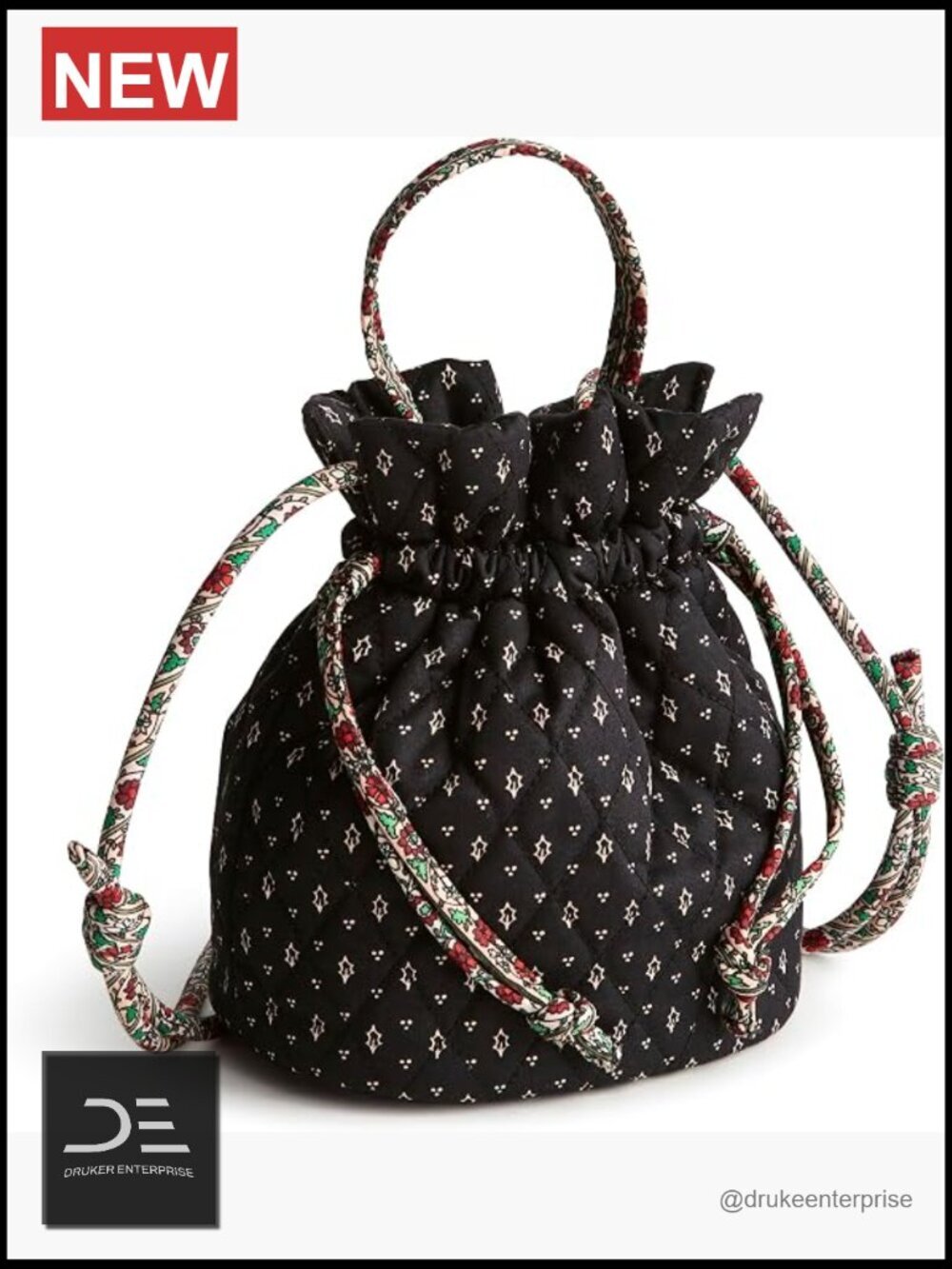 Women's Quilted Cotton Drawstring Crossbody Bag with RFID Blocking